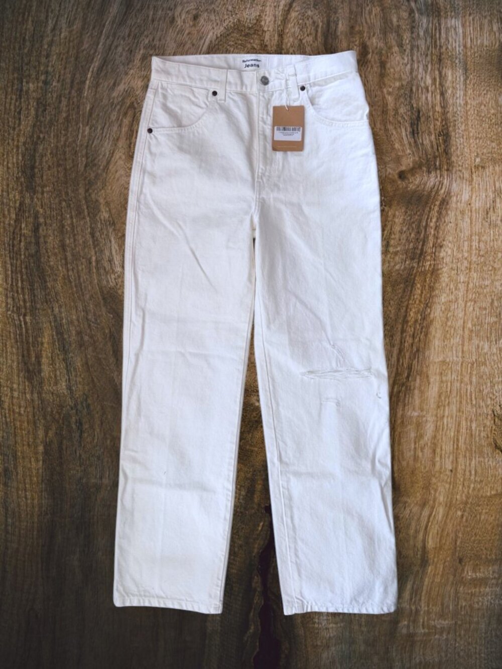 NWT Reformation Cowboy High Rise Straight Jeans Vintage White Destroyed